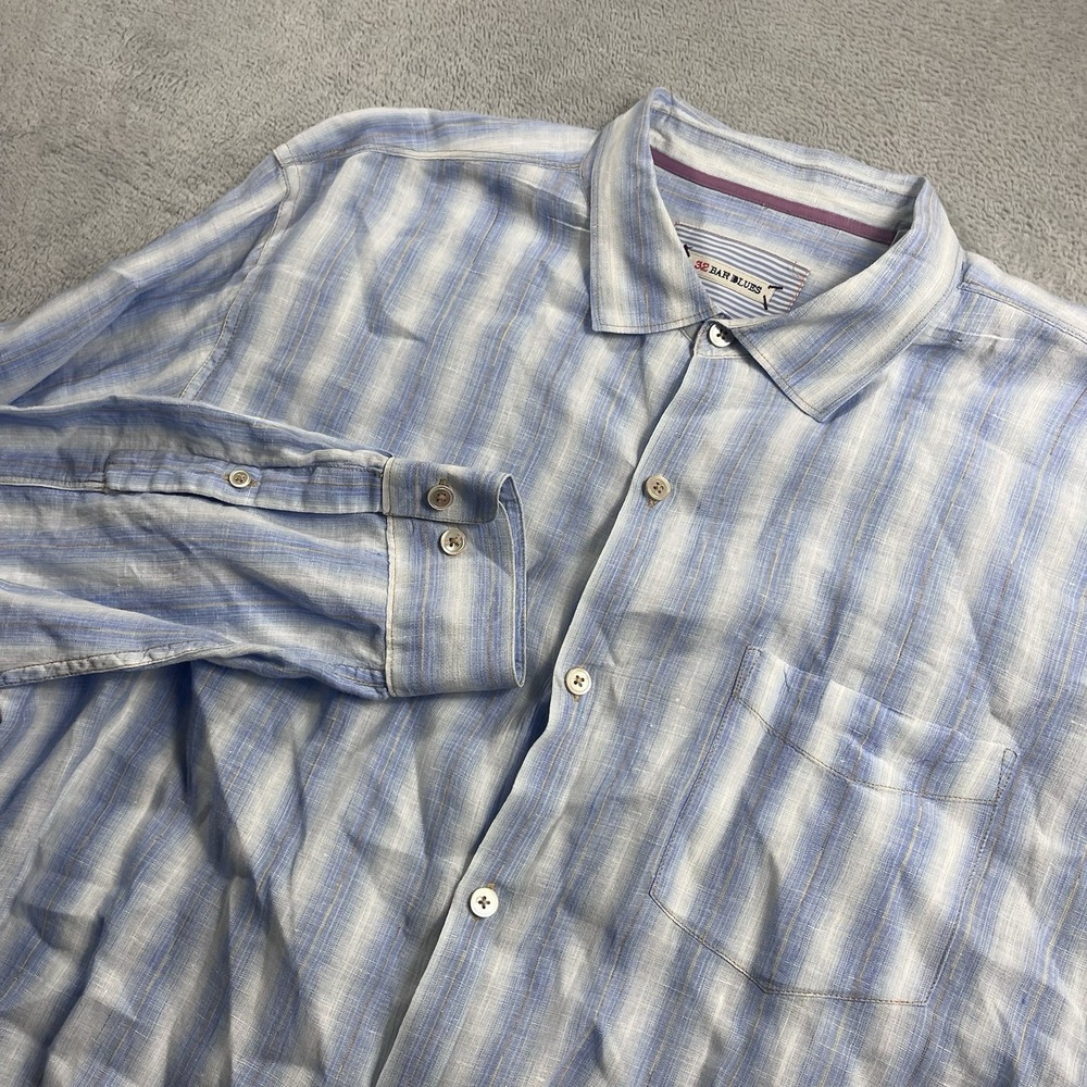 32 Bar Blues Shirt Mens 2XL Multicolor Striped 100% Linen Button Up Long Sleeve